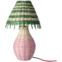 RICE Natur-Rattan Tischlampe, hoch, Rosa Gestreift - 47 x 47 x 55 cm