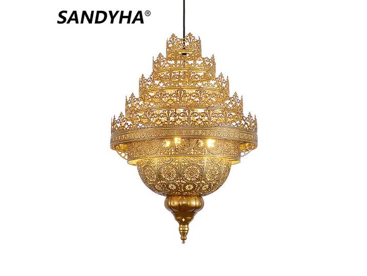 SANDYHA-Lustre rétro bohème en fer doré, suspension de luxe, salon, salle à manger, hôtel, café, hall d'exposition, lampe d'intérieur