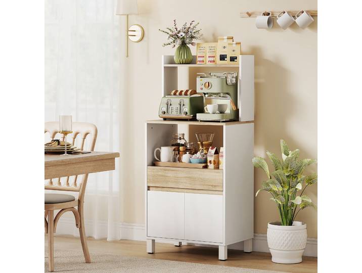 HOMCOM Buffet Cuisine Chêne/Blanc 60x40x131cm avec Placard/Tiroir