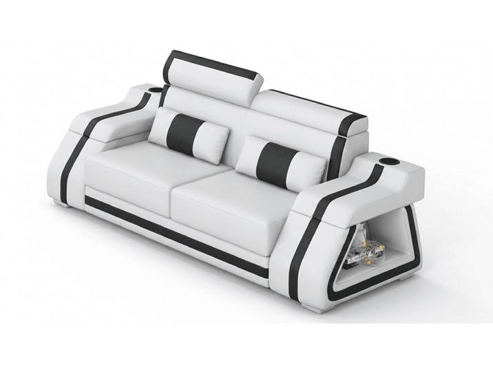 Xlmoebel 2-Sitzer 2-Sitzer Ledersofa Modern Weiß Schwarz Elegant LED Ablage Komfort *, 1 Teile, Modernes Design