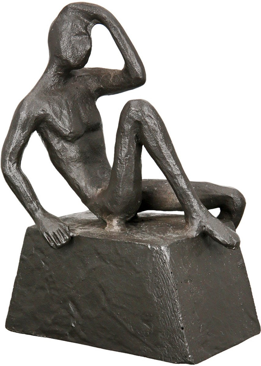 Gilde handwerk Decoratief beeld denkende man - Zwart - Metalen sculptuur - Hoogte: 13 cm