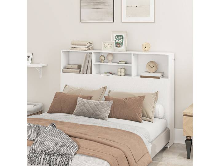 HOMCOM Tête de Lit avec Rangement 140cm Blanc 4 Compartiments