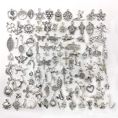 100 PCS Großen Lot Schmuckherstellung Silber Charms Gemischte Glatte Tibetische Silber Metall Charms Anhänger DIY für Halskette Armband Schmuckherstellung und Basteln Valentinstag Geschenk