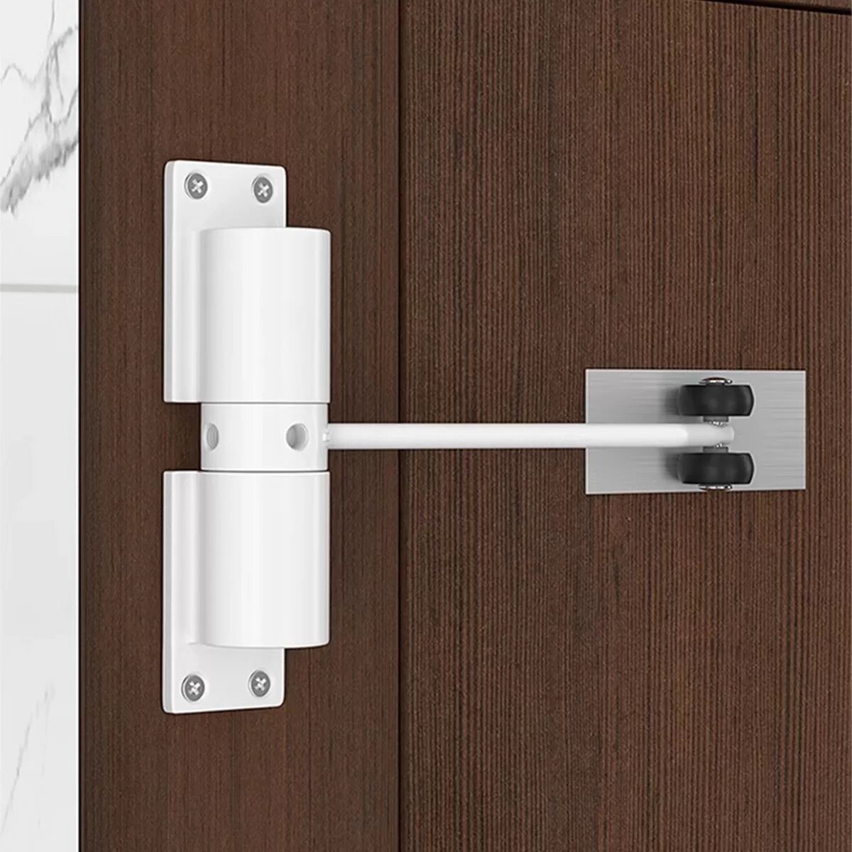 INF Runder Türschließer – Automatischer, verstellbarer, geräuschloser Aluminium-Rollenschließer für Innentüren aus Holz Weiß