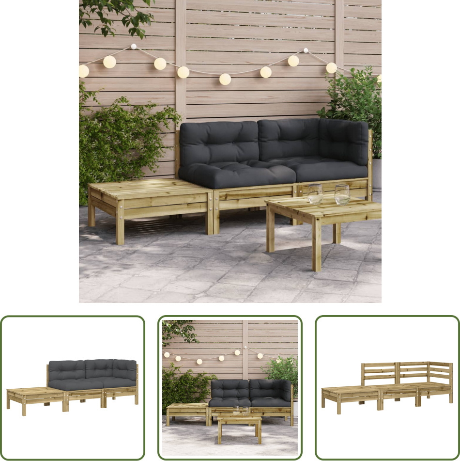 The Living Store Gartensofa mit Kissen und Fußhocker Kiefernholz Imprägniert