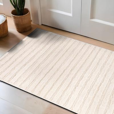 World Rug Gallery Horizontal Stripe Power Loomed Soft Shag High-Low Indoor Area Rug