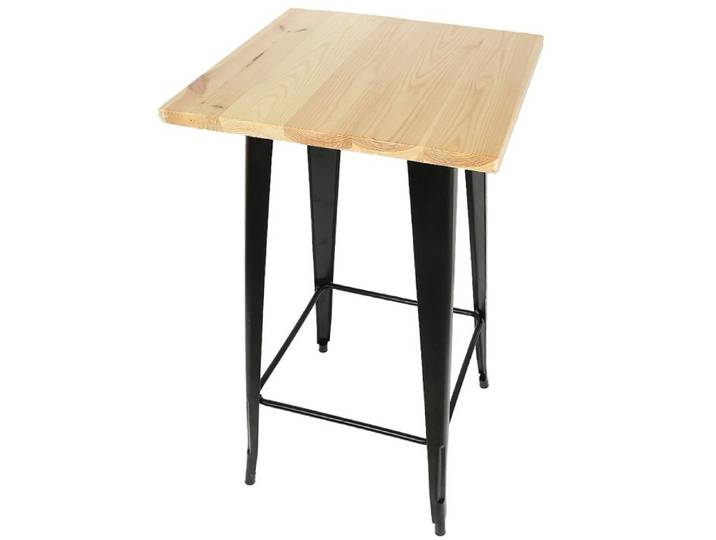 Table Haute de bar carrée - DHHOZAMZ - Métal - Industriel - 60x60x110 cm - Table à manger - 4 personnes - Aspect bois