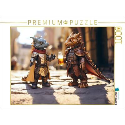 CALVENDO Puzzle Spielzeugdrachen trinken Bier | 1000 Teile Lege-Größe 64x48cm Foto-Puzzle für glückliche Stunden