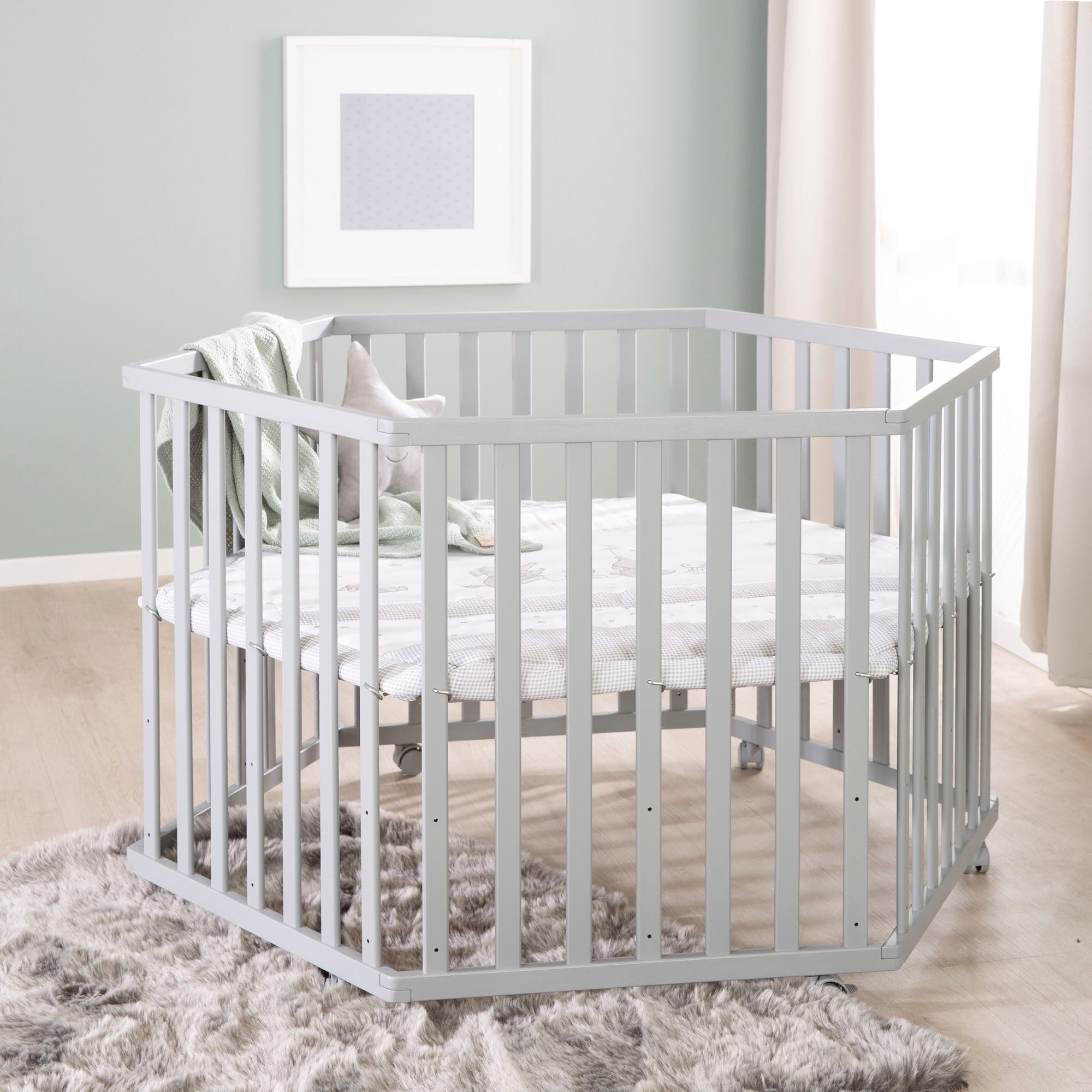 Laufgitter ROBA "Sternenzauber, taupe, 6-eckig", Baby, grau (taupe), Laufställe Laufgitter, mit Stoffeinlage