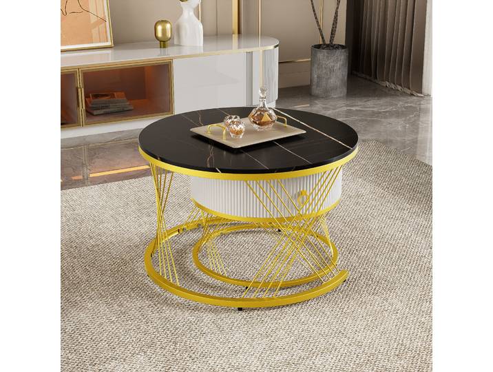 Ensemble de tables basses gigognes dorées, tables d'appoint rondes modernes avec effet marbre pour salon et chambre à coucher