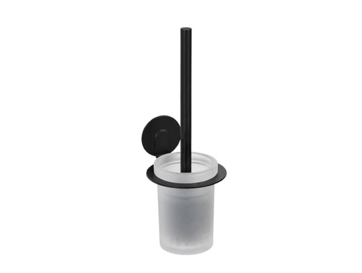 WENKO Turbo-Loc® Brosse WC Bivio Black Mat\, Support Mural en Aluminium\, Insert en Verre\, avec Brosse WC\, Fixation sans perçage\, Noir