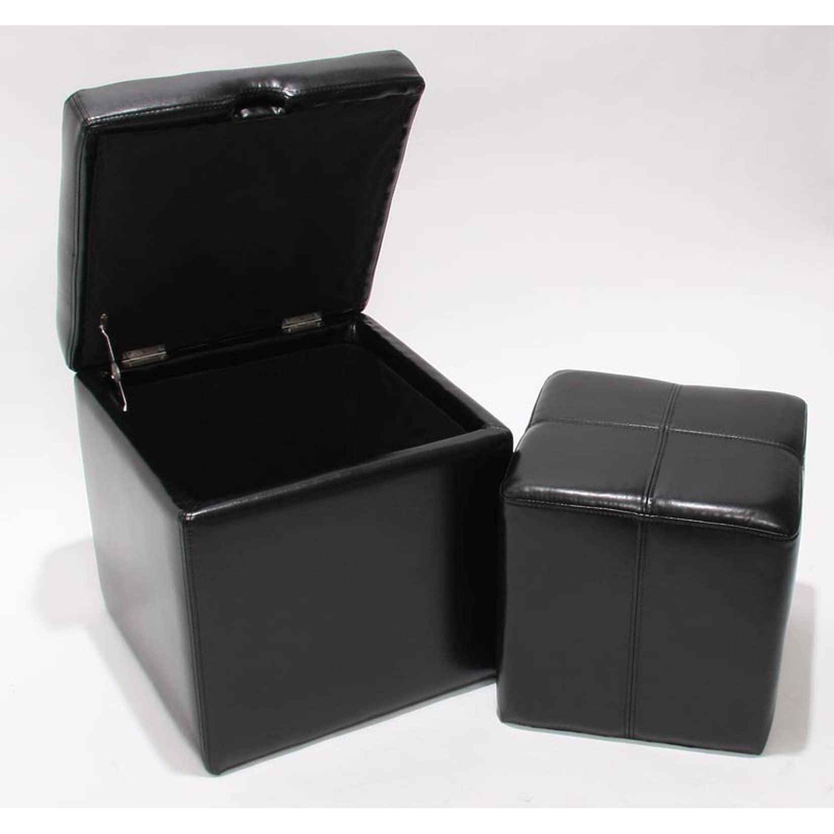2er Set Hocker Sitzwürfel Sitzhocker Aufbewahrungsbox Carrara, Leder + Kunstleder, 45x44x44cm MVG-zertifiziert ~ schwarz