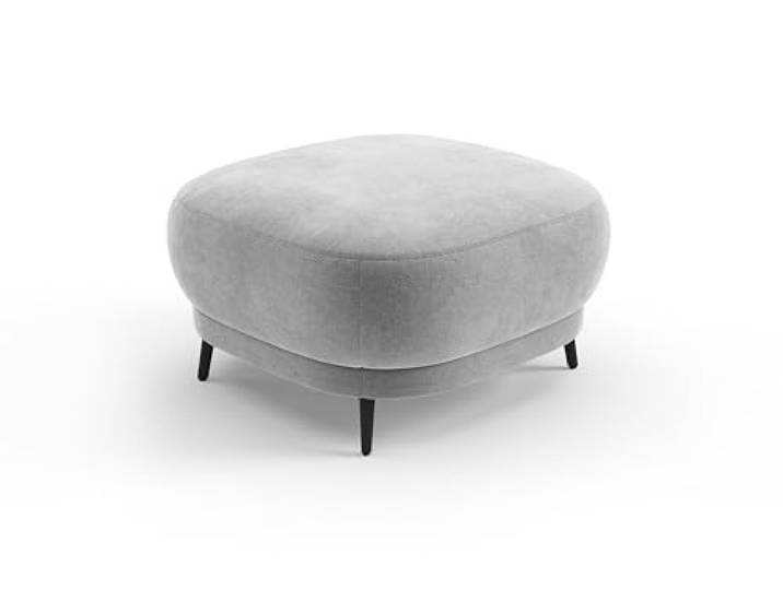 CAVADORE Hocker Blue/Polsterhocker im modernen Design mit mattschwarzen Metallfüßen, ideal als Fußhocker oder Sitzgelegenheit / 90 x 49 x 90 / Mikrofaser, Mittelgrau