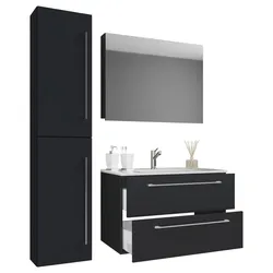 Badezimmer Badinos Schwarz 4-tlg