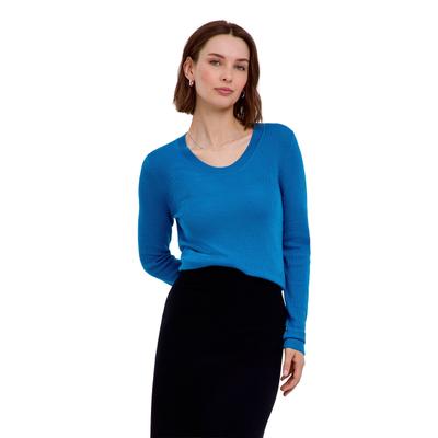 Strickpullover FALKE "Ultrafine Merino Wool", Damen, Gr. XS, cyan (6964), Pullover Strickpullover