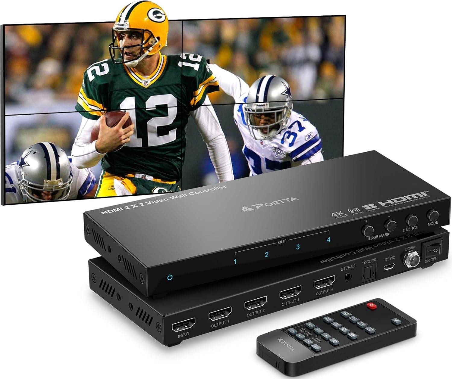 Selius HDMI Video Wall Controller 2x2 4K Video Wall Processor met 11 splicing modi, RS232 en audio extractor