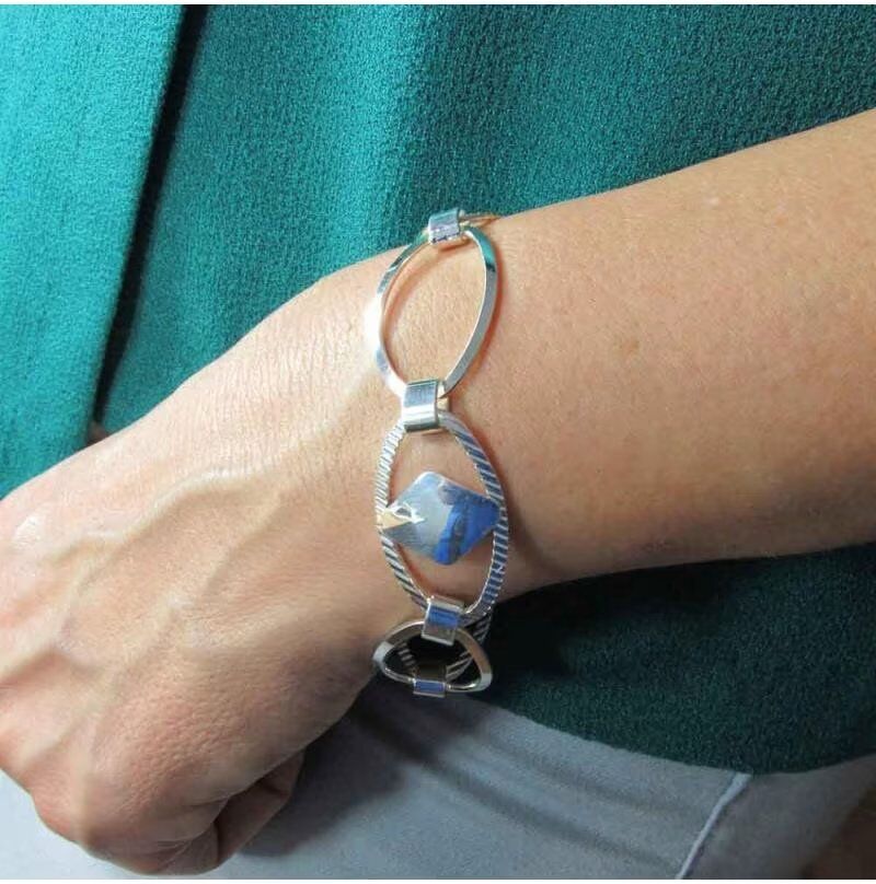 Pulsera Minoplata De Plata De Ley Con Rombos Talla Única Mujer