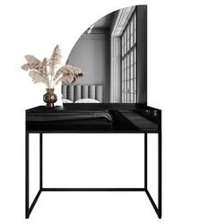 SCHMINKTISCH schwarz QUINNIE mit LED-Spiegel links PUSH OPEN