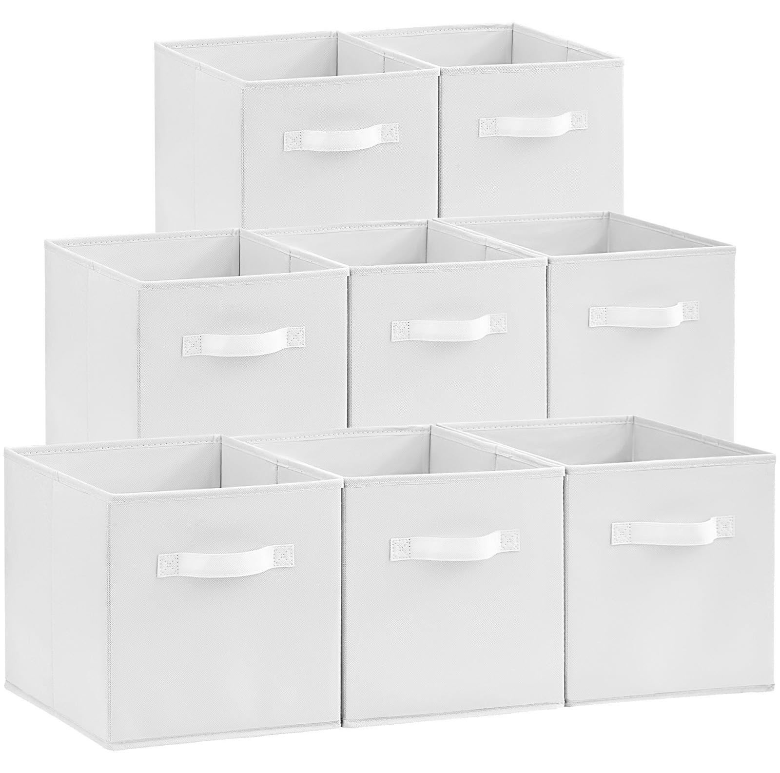 Dripio Set van 8 Opvouwbare Opbergboxen, Wit, Textiel en Karton