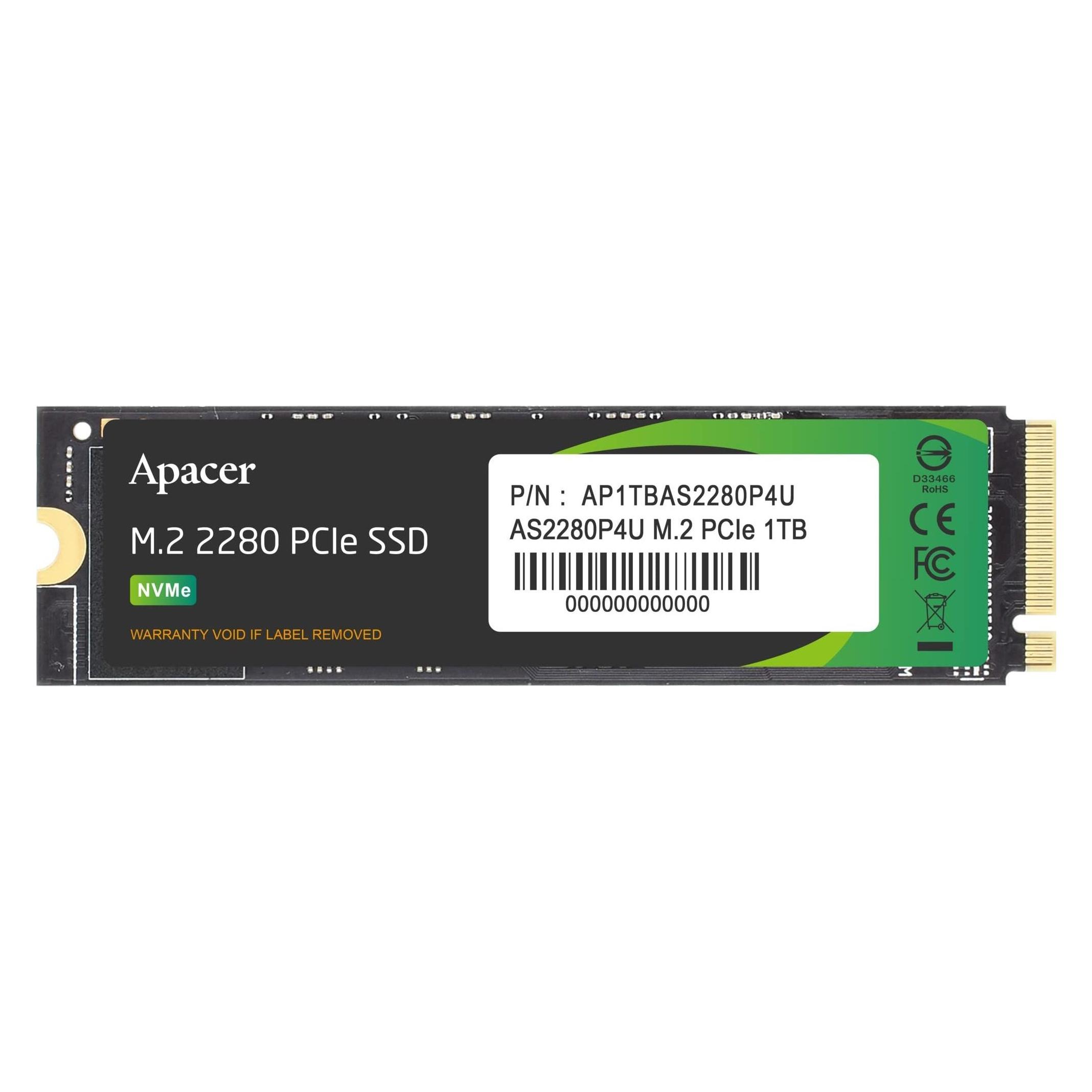 Apacer SSD AS2280P4U 1TB M.2 PCIE GEN3 X4 NVME 3500/3000 MB/S (1000 GB, M.2 2280) (AP1TBAS2280P4U-1)