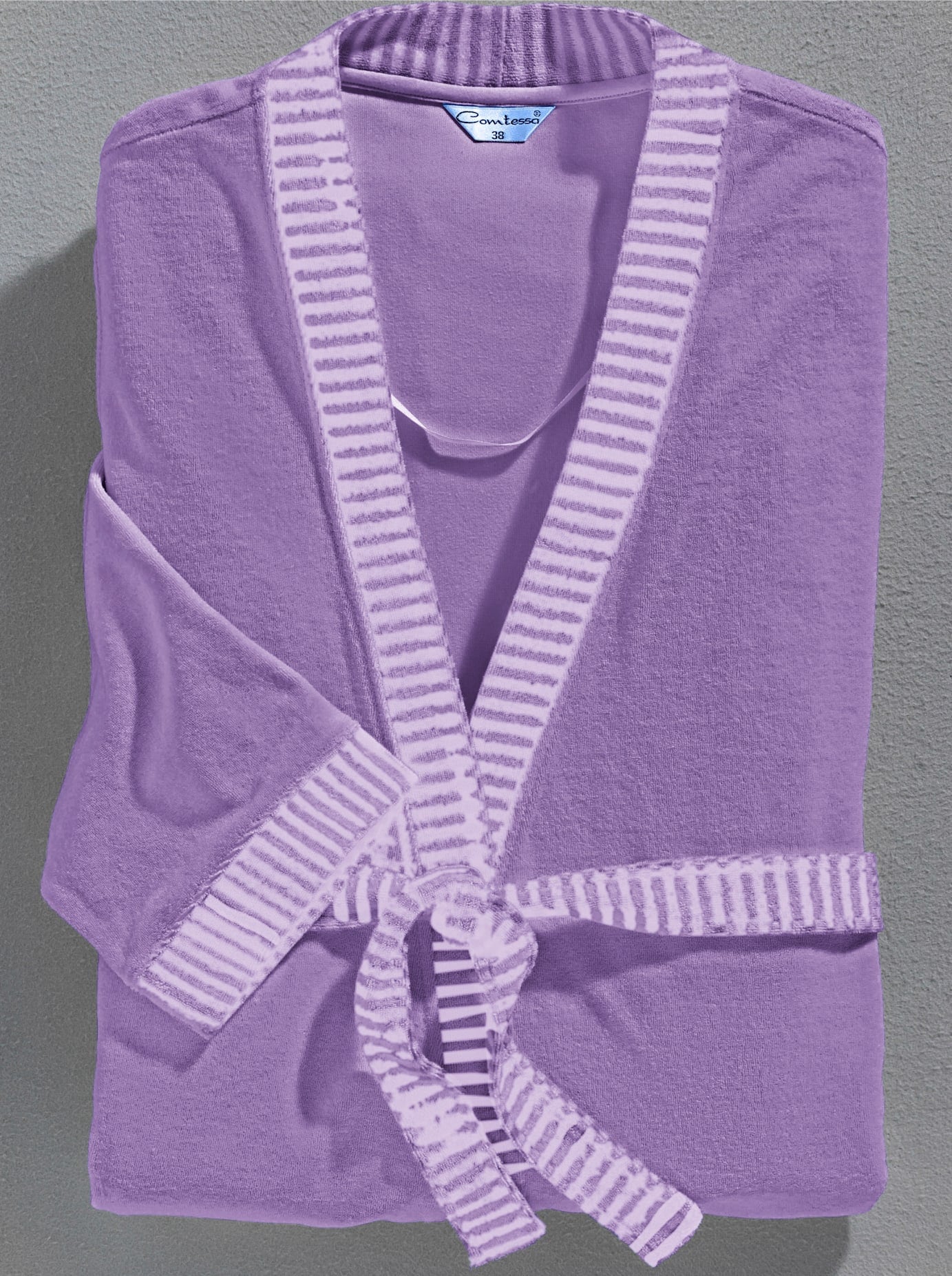 Bademantel COMTESSA Gr. 40, lila (lavendel), 40/42, Baumwoll-Mix, Hausmäntel, Bademantel lavendel 40/42