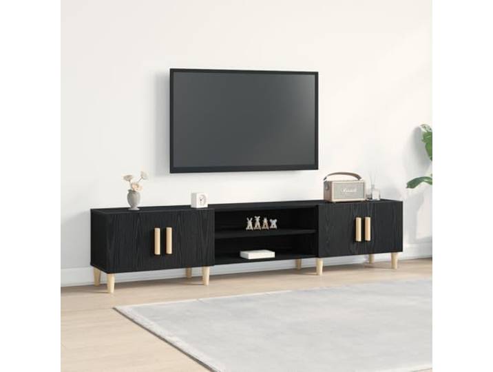 HEFZGDB TV-Schrank Schwarz Eiche 180x31,5x40 cm Holzwerkstoff mit Vier Türen, Zwei Schränken und Regal, großer Stauraum für Elektronik, modernes Design mit Matter Oberfläche,