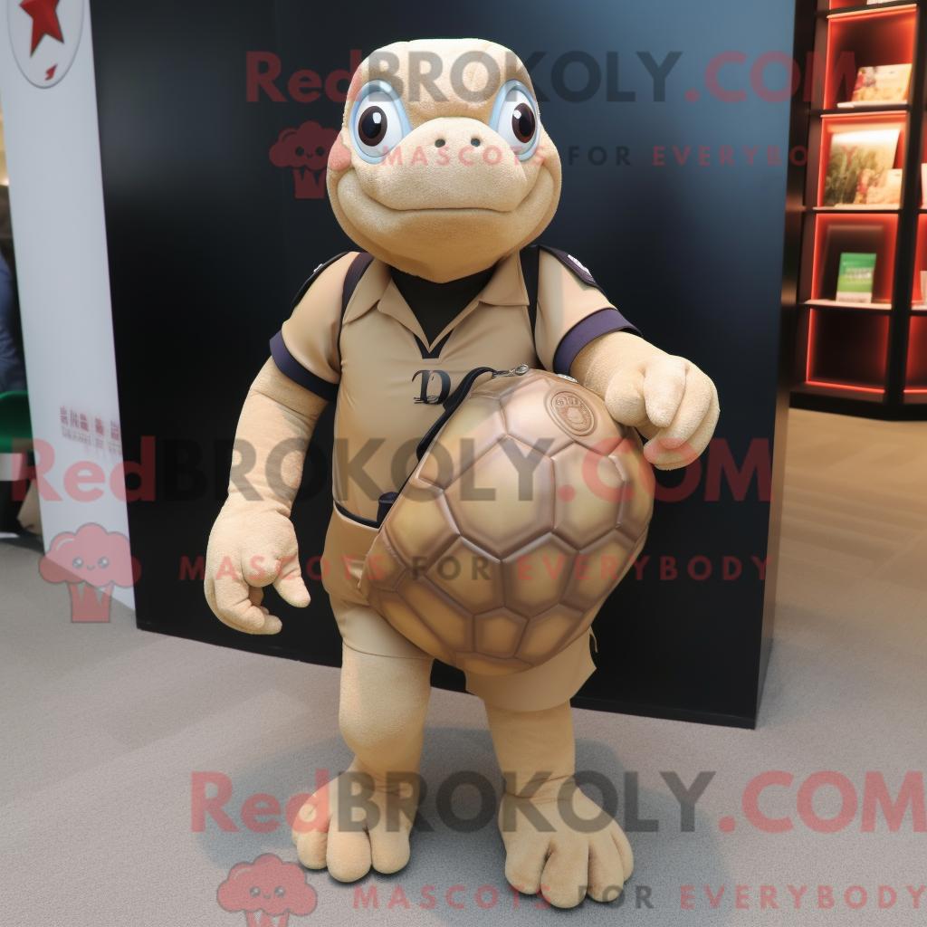 Maskottchen REDBROKOLY einer braunen Schildkröte mit Rugby-Shirt und Clutch