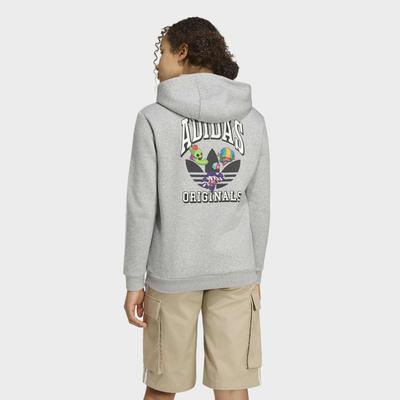 Kapuzensweatshirt ADIDAS ORIGINALS "GRAFIK-HOODIE, LOCKER GESCHNITTEN", Mädchen, Gr. 176, medium grau heather, weiß, Obermaterial: 70% Baumwolle, 30% Polyester, normal, Rundhals, angesetztes Bündchen, Sweatshirts