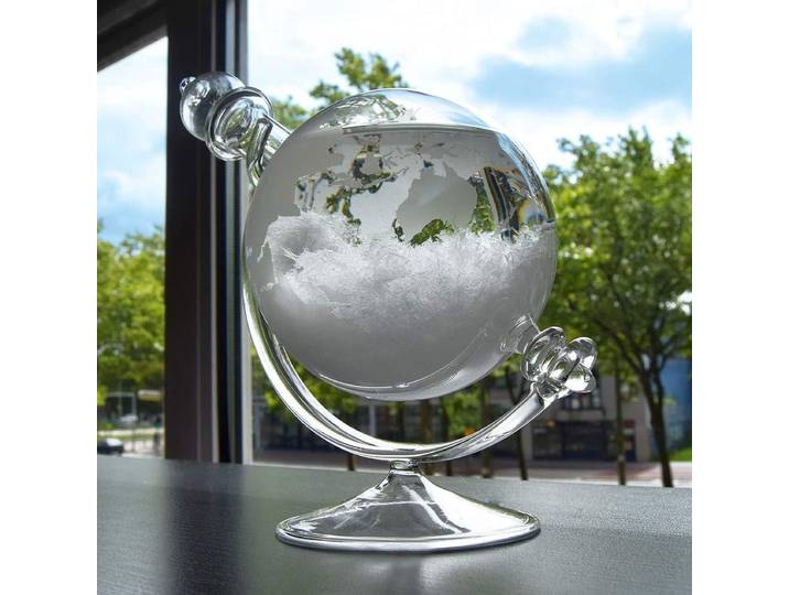 MikaMax Storm Glass Globe - Wereldbol Stormglas met Kristallen en Houten Voet