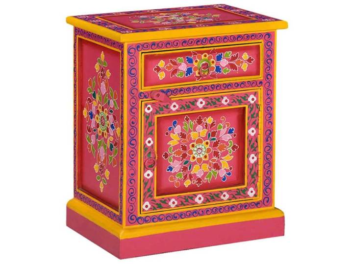 Table de chevet Bois de manguier massif Rose Peinture à la main 244835