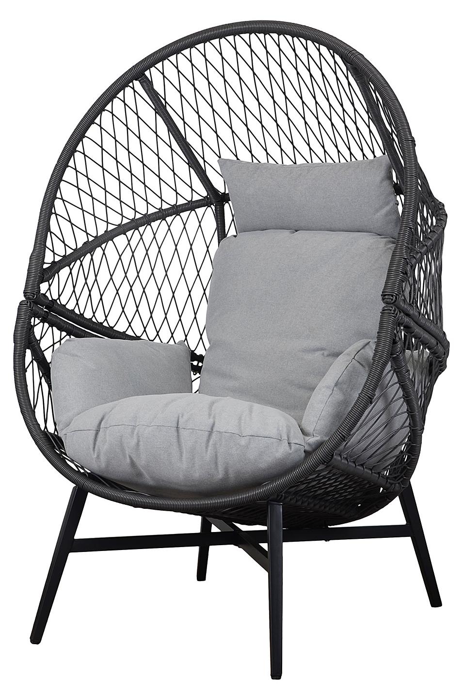 home24 Loungesessel - Polyrattan / Polyester - Schwarz / Grau
