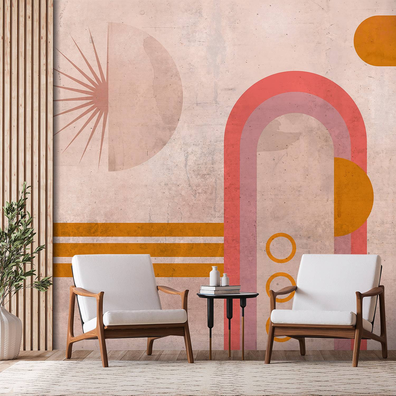 home24 Abstract Fotobehang Pink Arcs, Breedte: 200 cm