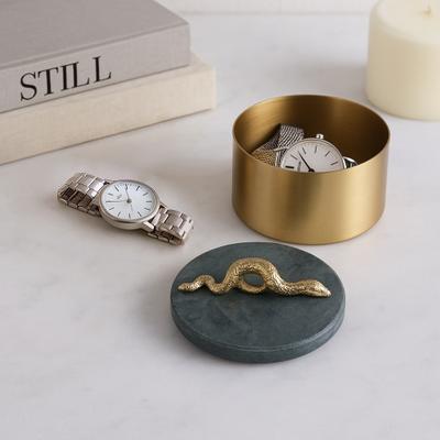 Sagebrook Home "Metal & Marble Decorative Storage Box with Gold Snake Handle Green Accent for Home or Office 5"" - 5"" x 5"" x 5"""