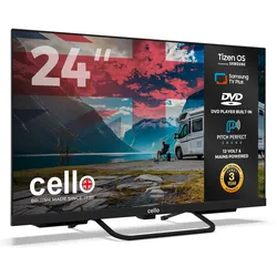 Cello CTrav Smart Tizen OS Camping LED TV mit Pitch Perfect Sound System, Triple Tuner, WLAN, Bluetooth, 12/24/230 V, 24 Zoll mit DVD Player