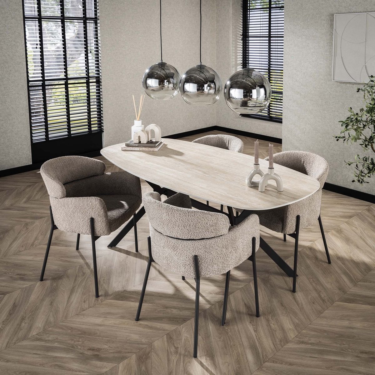 Dimehouse Eettafel Jimi Ovaal Keramiek Travertinlook 180 cm
