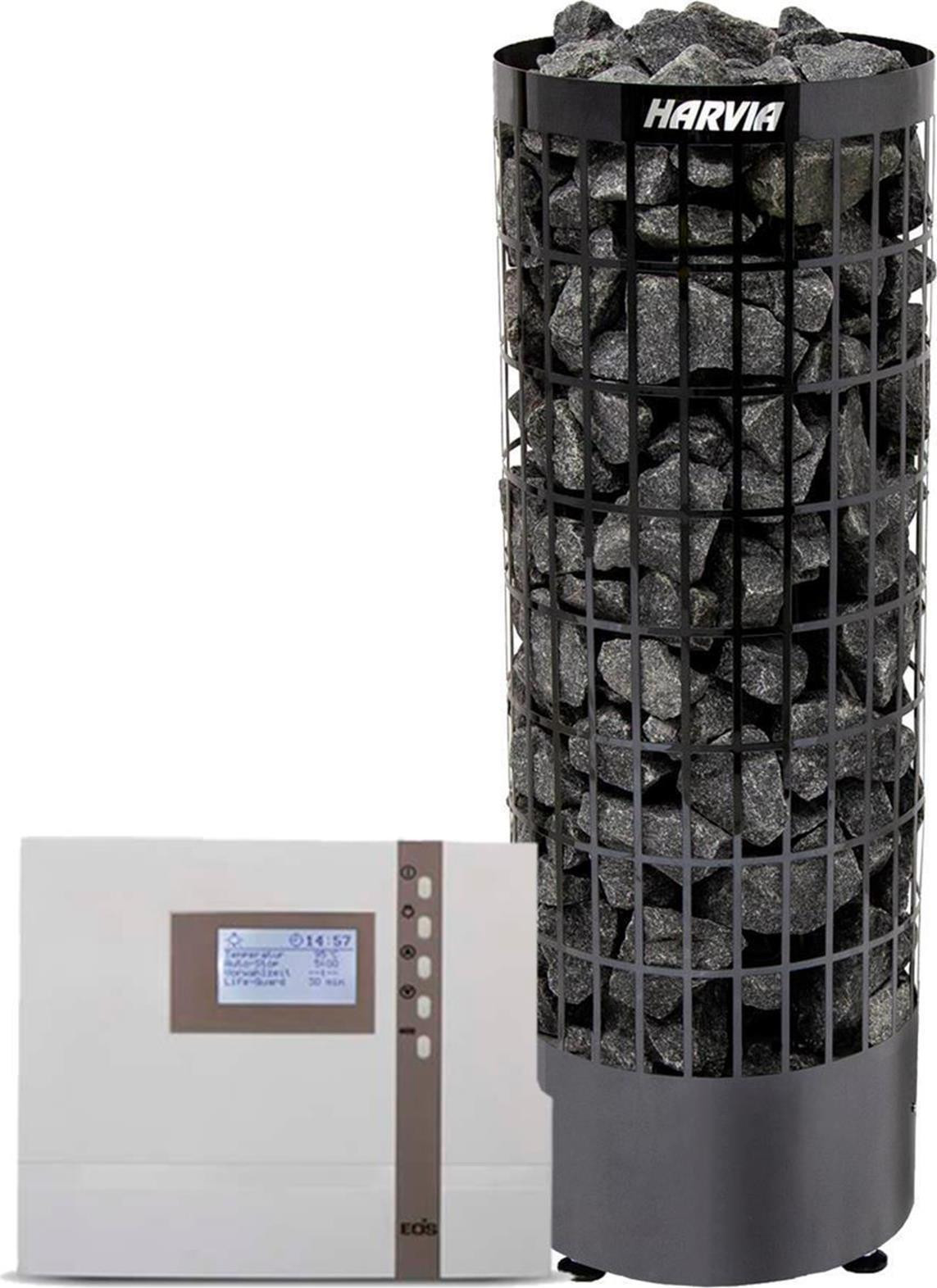 Harvia Cilindro PC90E-zwart Saunaoven, 9 kW, inclusief EOS ECON D2