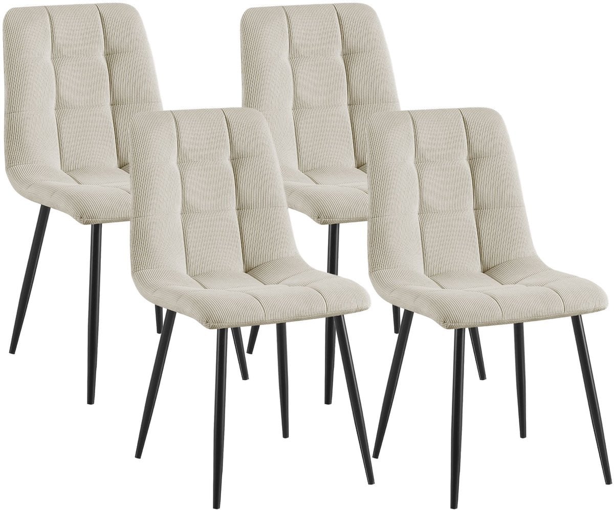 CLP Set van 4 Eetkamerstoelen Tilde - Gestoffeerd - Metalen Onderstel - Ribstof - Creme