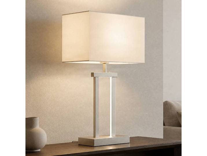 Tischlampe Sigurd Lindby, dimmbar, alu / grau / zink, für Wohn- / Esszimmer, Textil / Stoff / Seide, Modern, Tischlampe