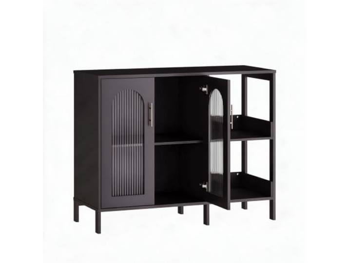 Hapterouse Sideboard, Anrichte, 2 Glastüren, 2 Offene Fächer, Schwarz, 100x40x80 cm