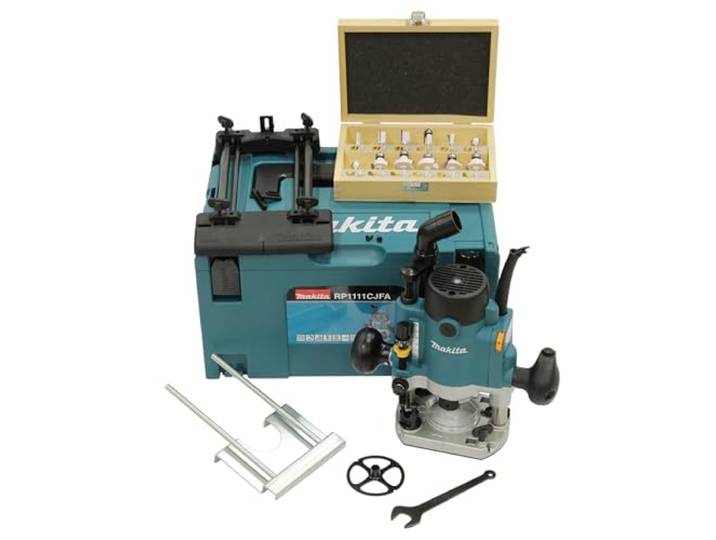 Makita RP1111CJFA Défonceuse 1100 W avec kit de 12 fraises D-53556 en coffret Makpac Bleu