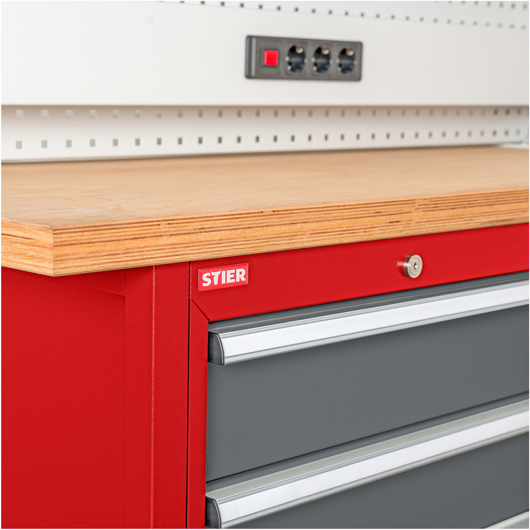 STIER Mobile Kastenwerkbank mit 6 Schubladen BxTxH 1300x600x960 mm RAL 3020 / RAL 7016 (904954)