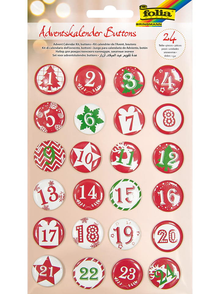 folia PAPER Adventskalender-Buttons in Rot/ Grün - 24 Stück - onesize