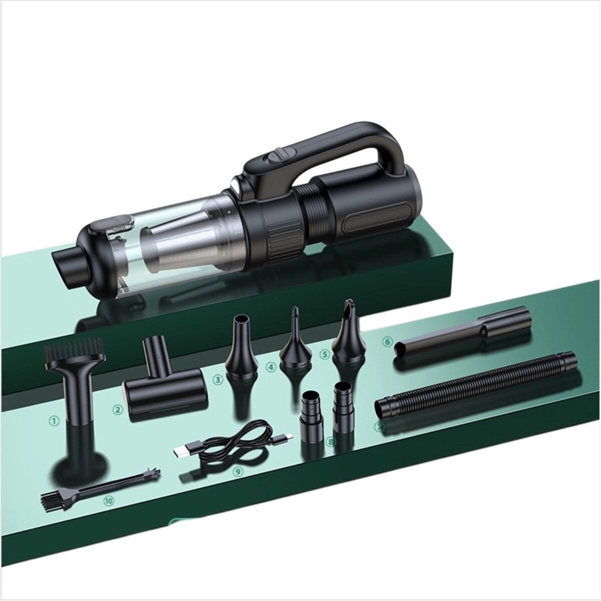 INF Aspirateur de voiture sans fil - Aspiration 8000Pa, soufflage et aspiration portative, LED, charge Type-C Le noir