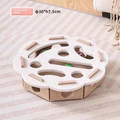Uplifted Goods Felt Puzzle Box Cat Toy With Rolling Ball camel White round