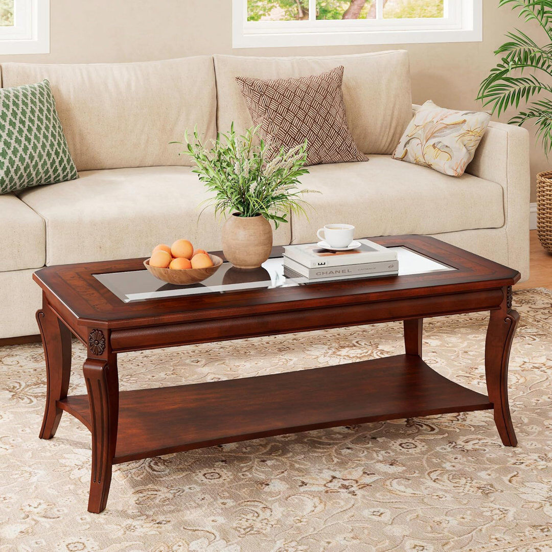 Astoria Grand Traditional Coffee Table With Curved Legs Glass 45.5cm H X 130cm W X 60cm D