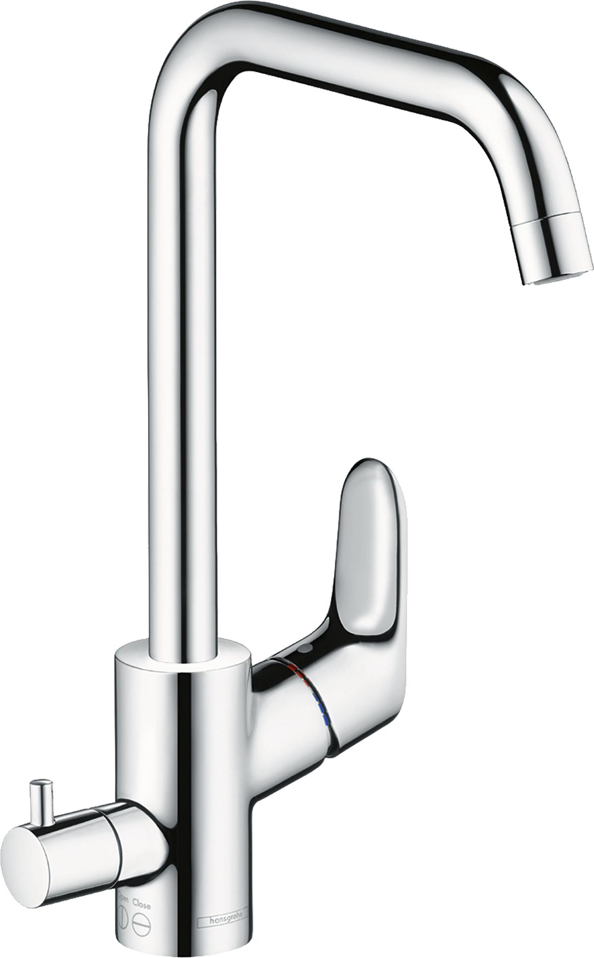 Hansgrohe Focus Spültischmischer Chrom hoher Schwenkauslauf und Geräteabsperrventil