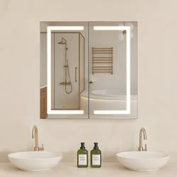 VEVOR beleuchteter Medizinschrank mit Spiegel (65 x 65 cm), Einbau- oder Wandmontage, 3-farbig dimmbarer LED-Badezimmerschrank mit HD-Spiegel, verstellbarer Ablagefläche, Memory-Defog-Funktion