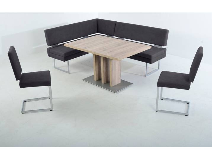 Essgruppe K+W KOMFORT & WOHNEN, schwarz (schwarz 81), B:158cm H:89cm T:199cm, Sitzmöbel-Sets, Essgruppe, langer Schenkel links oder rechts, 2 Freischwinger, 1 Funktionstisch