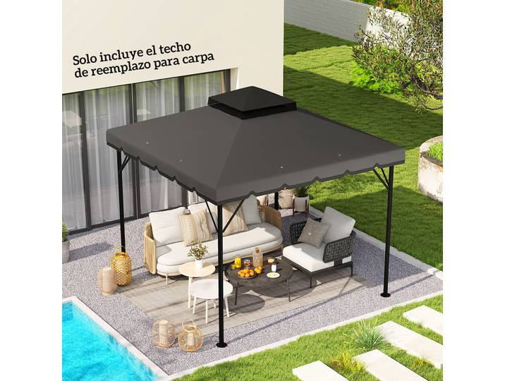 Outsunny Toile Remplacement 3x3m Gris Clair UPF30+ Toit Double