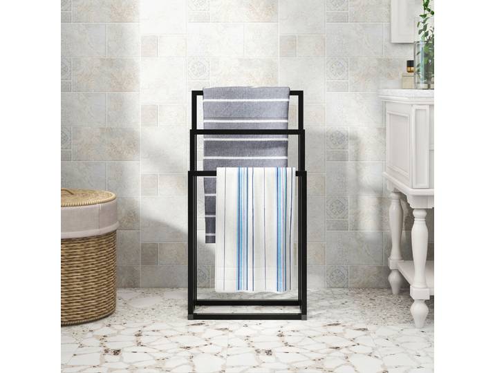 Porte-serviettes robuste à 3 couches – Support de sèche-serviettes autoportant plus large, peu encombrant, convient aux serviettes de bain surdimensionnées, décoration de maison et d'hôtel